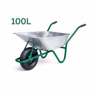 Roabă cu cuvă zincată 100L, cadru verde, roată pneumatică 350x8